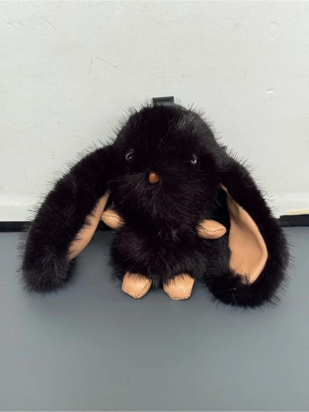 NIP Black Fluffy Bunny Keychain Bag Charm Faux Fur Lop Ear